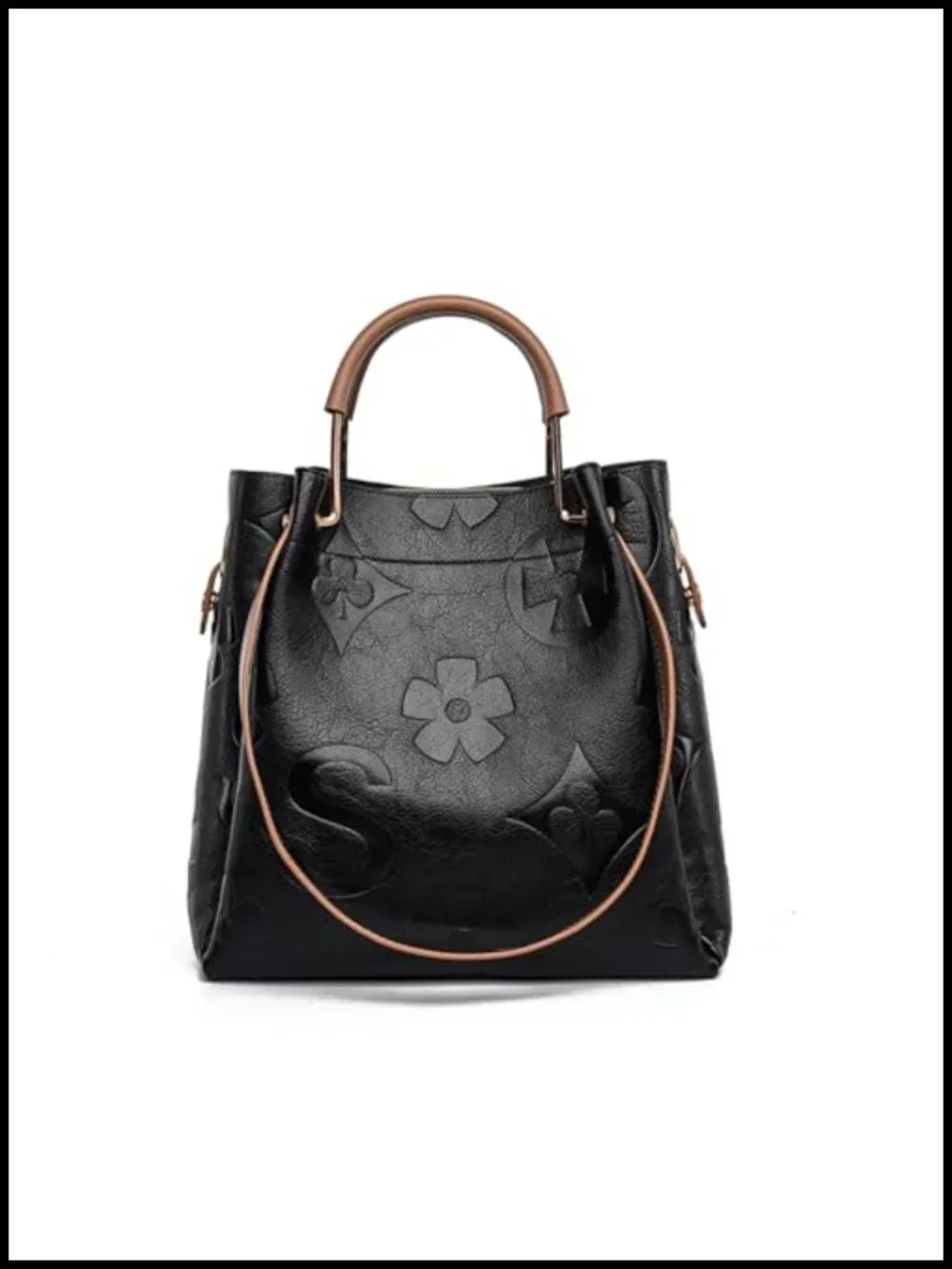 Vintage Floral Embossed Vegan Leather Satchel Handbag Set Large Shoulder Tote